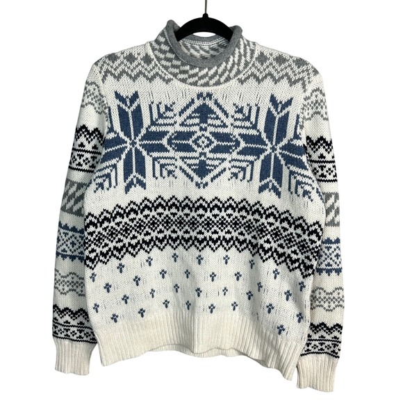 Vineyard Vines Sweater Women's Medium Fair Isle Roll Neck Snowflake Wool Cabin